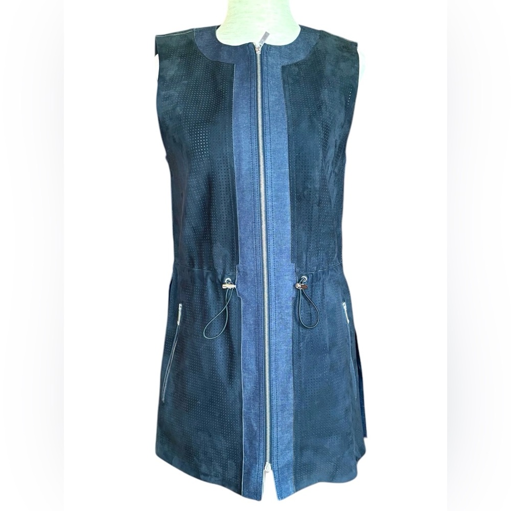 LAFAYETTE 148 NY BLUE DENIM SUEDE LEATHER VEST GILET JACKET NEW $1700